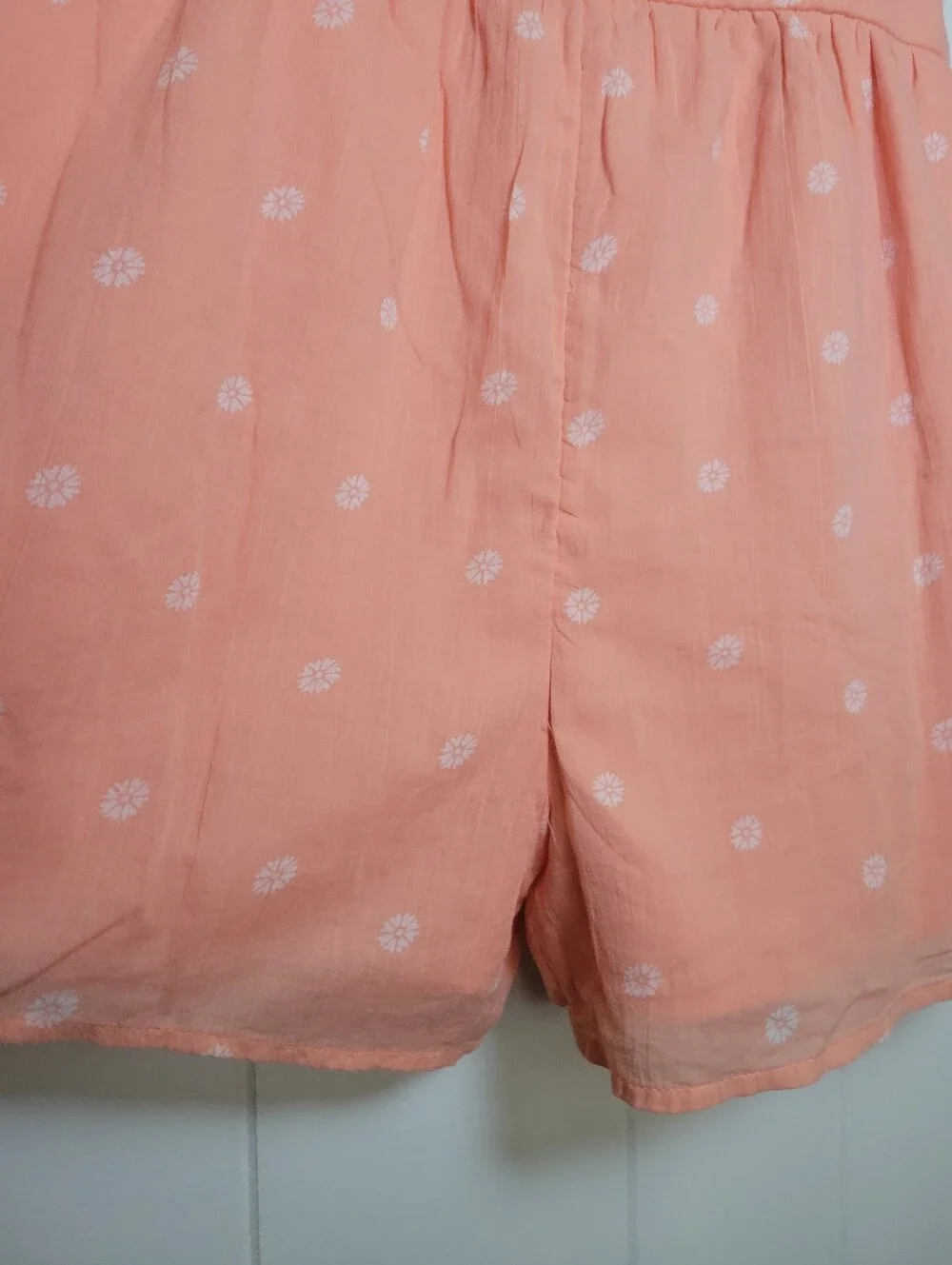NWT Abercrombie Kids Romper Floral Ruffled Off Shoulder Peach White Girls 15/16